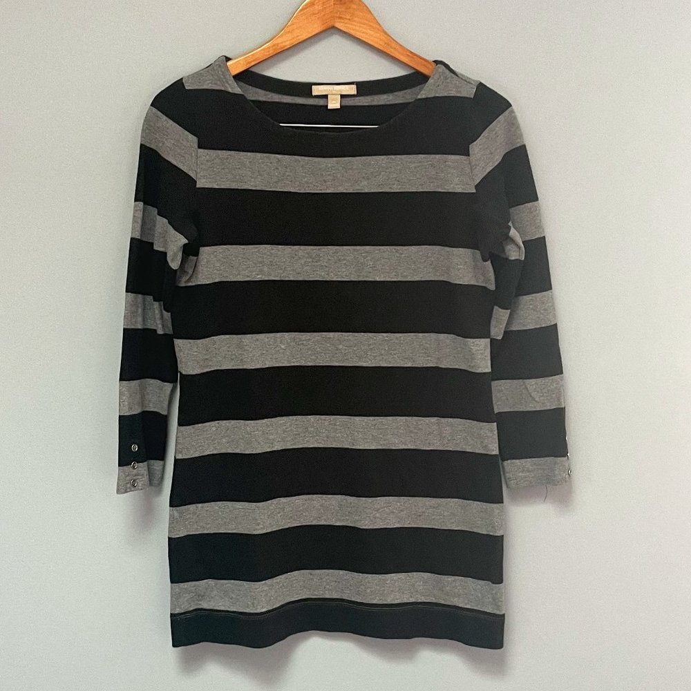 Banana Republic Black and Gray Rugby Stripe Tunic Size Medium